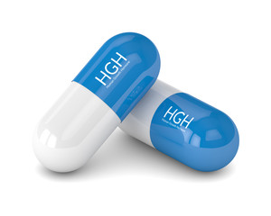 3d render of  HGH pills over white