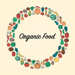 Food and Drink background. Organic food. Fruits and vegetables. Healthy eating concept. Vector