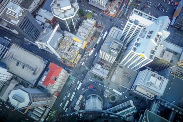 Poster Auckland gebouwen luchtfoto, Nieuw-Zeeland © daboost