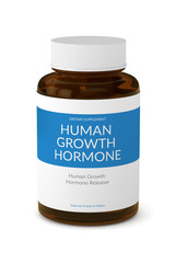 3d render of bottle with HGH pills  over white