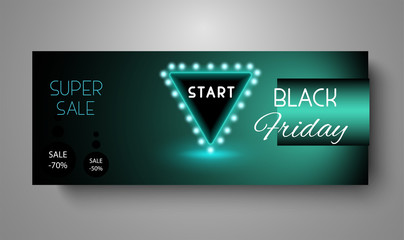 Black friday neon banner sale vector illustration.