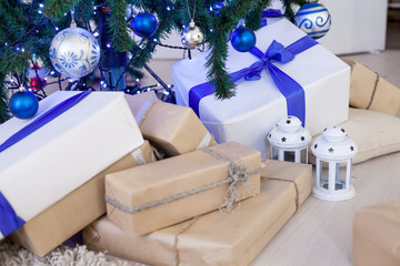 Christmas gifts under the Christmas tree for the new year