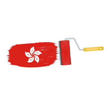 Brush Stroke With Hong Kong National Flag Isolated On A White Background. Vector Illustration. National Flag In Grungy Style. Brushstroke. Use For Brochures, Printed Materials, Logos, Independence Day