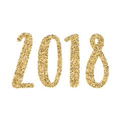 2018 year. Gold glitter calligraphy. Vector hand drawn lettering