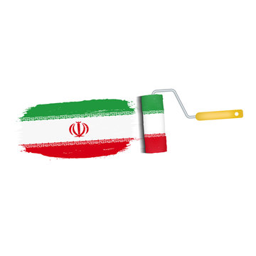 Brush Stroke With Iran National Flag Isolated On A White Background. Vector Illustration. National Flag In Grungy Style. Brushstroke. Use For Brochures, Printed Materials, Logos, Independence Day