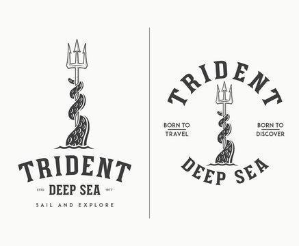 Black on white trident deep sea travel and discover