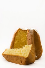 Pandoro Christmas cake with sugar isolated on white background
