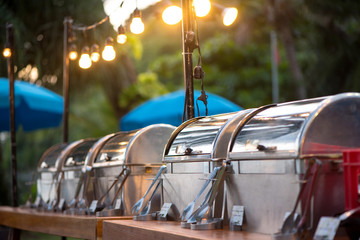 catering buffet food party outdoors in garden.