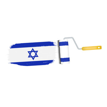 Brush Stroke With Israel National Flag Isolated On A White Background. Vector Illustration. National Flag In Grungy Style. Brushstroke. Use For Brochures, Printed Materials, Logos, Independence Day