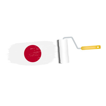 Brush Stroke With Japan National Flag Isolated On A White Background. Vector Illustration. National Flag In Grungy Style. Brushstroke. Use For Brochures, Printed Materials, Logos, Independence Day