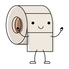 kawaii cartoon toilet paper roll in colorful watercolor silhouette
