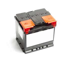 Black car battery isolated on a white background.