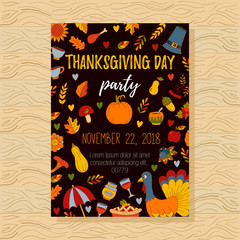 Thanksgiving day greeting card invitation doodle icons