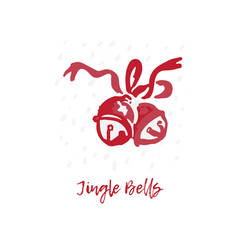 Hand-drawn festive Christmas and New Year card with holiday symbols bells and calligraphic greeting inscription
