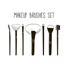 Makeup beauty black brushes kit. Hand drawn vector set. isolated.