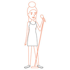 woman singing with microphone vector illustration design
