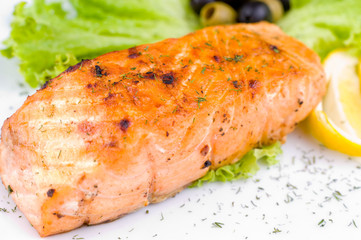 grilled salmon, macro