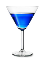 blue cocktail in glass isolated on white
