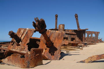 Close-up of the SS Maheno shipwreck on Fraser Island, Australia