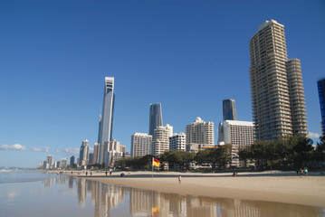 Fototapeta na wymiar Water reflection of the Skyline of Surfers Paradise, Australia