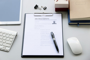 businessman Reading job description paper In office.