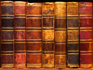 Ancient books on shelf in the library 1