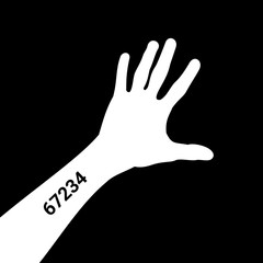 Identification tattoo consisting of numbers is on the arm. Metaphor of prisoner and survivor from concentration camp