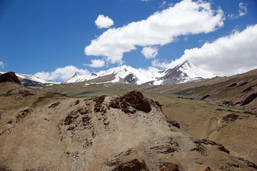 Landscape along the road from the Taglang La mountain pass in Ladakh, India
