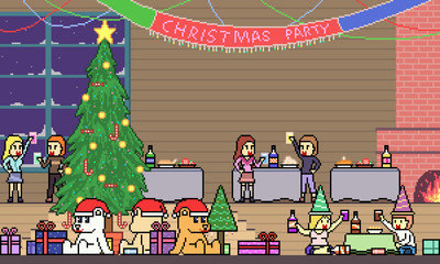 vector pixel art christmas party