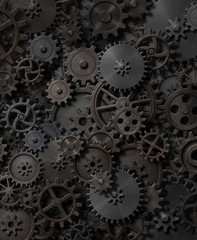 gears and cogs steam punk background 3d illustration