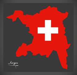 Aargau map of Switzerland with Swiss national flag illustration
