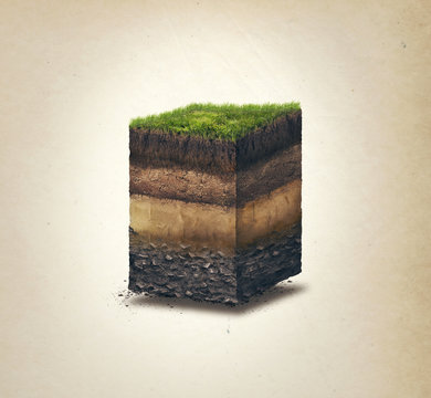 Soil layers. Cross section soil layers. 3D illustration isolated on light background