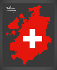 Obraz premium Fribourg map of Switzerland with Swiss national flag illustration