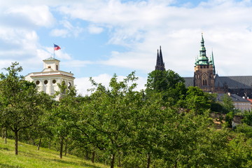 Glorietta pavilion at U.S. Embassy Prague with St. Vitus Cathedral