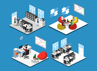 Isometric 3D vector illustration Interior of department office with workplaces