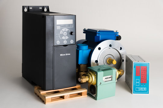 Objects of industrial automation on a white background