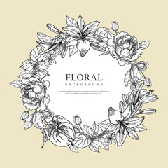 Handdrawn Floral Frame with text space 