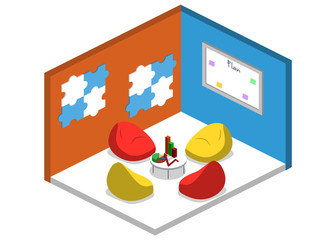 Isometric 3D vector illustration Interior of department office with workplaces