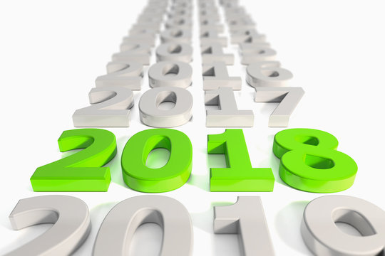 3d render - number 2018 in green over white background - represents the new year.