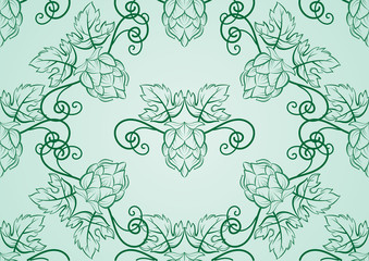 Big seamless decorative pattern of hop cones.Vector illustration.