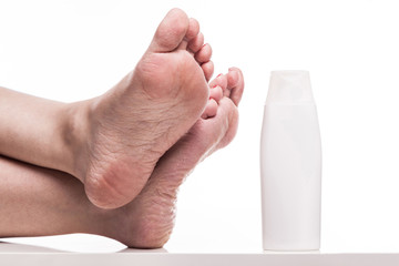 care for dry skin on the well-groomed feet and heels with creams for the skin and feet