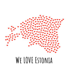 Estonia Map with red hearts - symbol of love. abstract background