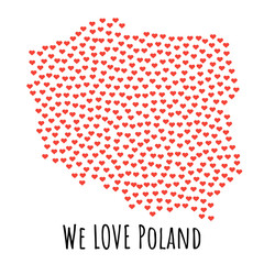 Poland Map with red hearts - symbol of love. abstract background