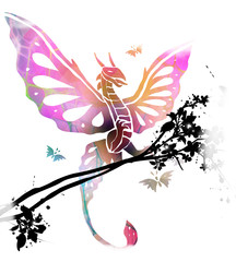 Japanese Cherry Tree silhouette art dragon tattoo