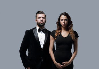 Full length of two business people isolated on white background