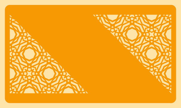 Business card template. Cut out cards with lace pattern. Modern geometric card for laser cutting. Vector illustration.
