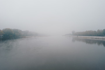 Foggy morning on river Evros or Merits in Turkey.