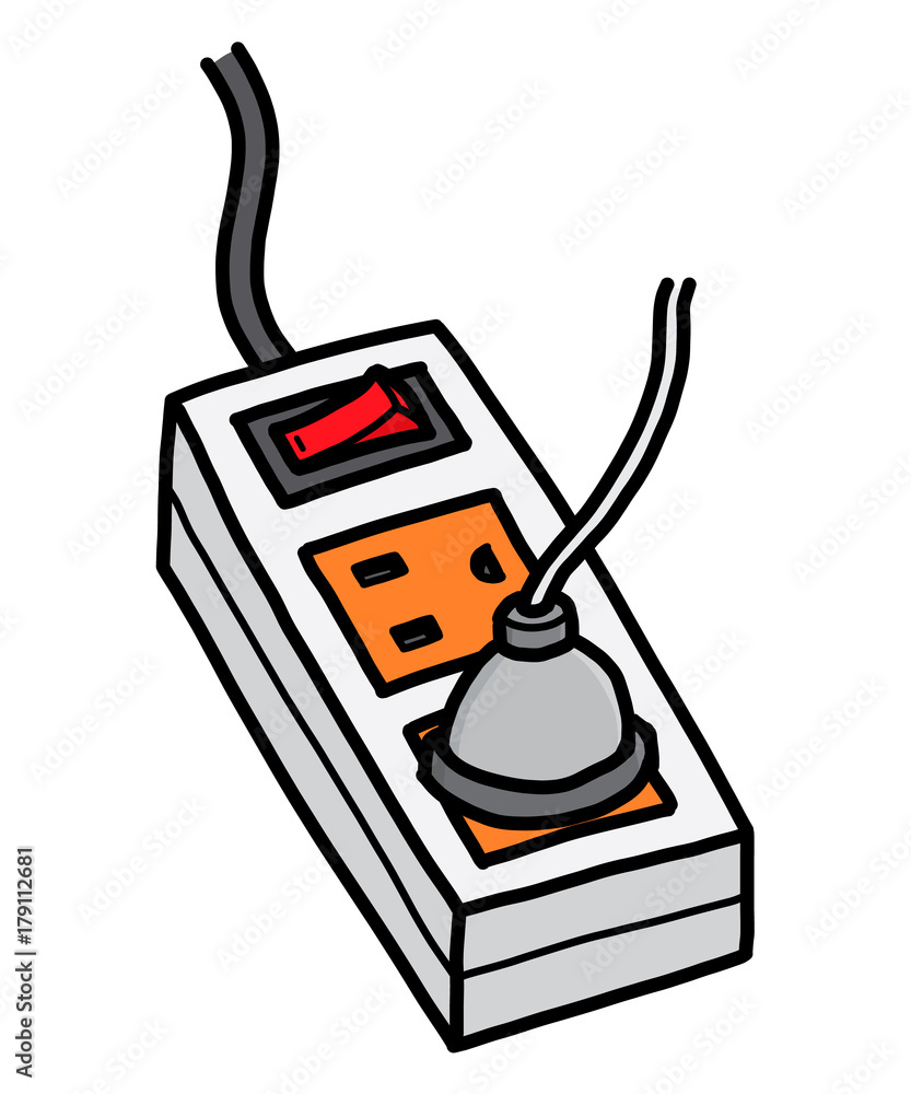 Poster portable electric socket and plug / cartoon vector and illustration, hand drawn style, isolated on white background.