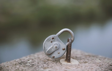 Front view on an old padlock