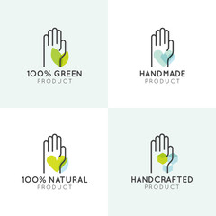 Vector icon style set of emblems, badges for handcrafted goods and products for crafters and designers selling unique, handmade goods - tags for packaging and labels